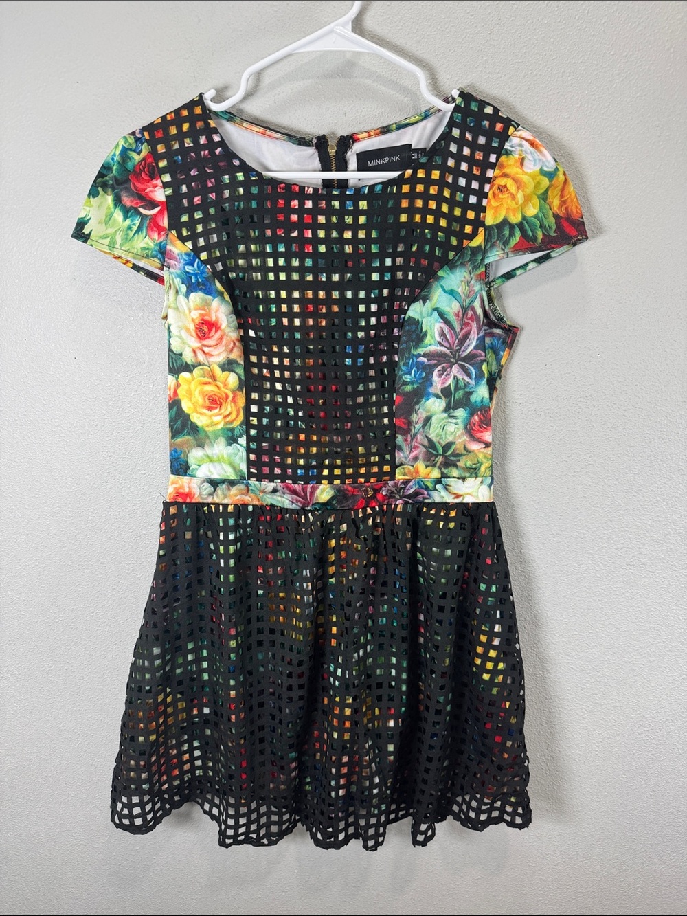 MINKPINK Black Lattice Floral Fit-and-Flare Dress‎